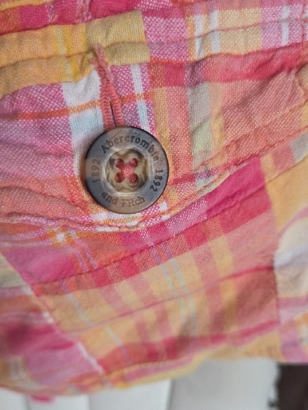 Vintage Y2k Abercrombie & Fitch Pink Orange Plaid Cotton Women’s Shorts - Picture 5 of 7